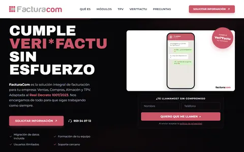 Page d’accueil de Facturacom